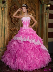 Quinceanera Dress In Hot Pink Ball Gown Strapless With Ruffles Organza  In New Styles