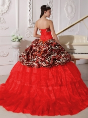Quinceanera Dress In Red Ball Gown Sweetheart Sweep / Brush Train With Appliques In New Styles