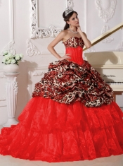 Quinceanera Dress In Red Ball Gown Sweetheart Sweep / Brush Train With Appliques In New Styles