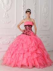 Quinceanera Dress In Sweet Coral Red Strapless With Appliques and Ruffles In New Styles