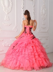 Quinceanera Dress In Sweet Coral Red Strapless With Appliques and Ruffles In New Styles