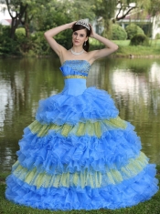 Quinceanera Dress With Beaded Decorate Bust Sequins Multi-color Strapless Tiered Sweet In New Styles