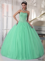 Quinceanera Dresses In Apple Green Ball Gown Sweetheart With Tulle Beading In Classical Style