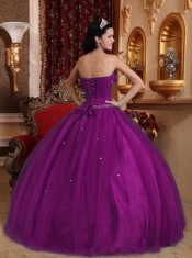Quinceanera Dresses In Eggplant Purple Ball Gown Sweetheart With Tulle Beading In Classical Style