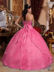 Quinceanera Dresses In Hot Pink Ball Gown Strapless With Organza Appliques In Classical Style