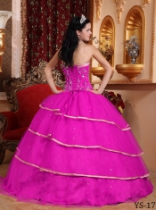 Quinceanera Dresses In Hot Pink Ball Gown Sweetheart With Satin and Tulle Beading In Classical Style