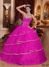 Quinceanera Dresses In Hot Pink Ball Gown Sweetheart With Satin and Tulle Beading In Classical Style