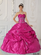 Quinceanera Dresses In Hot Pink Ball Gown Sweetheart With Taffeta Appliques In Classical Style