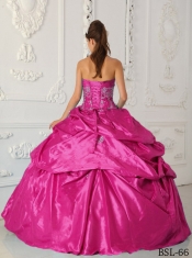Quinceanera Dresses In Hot Pink Ball Gown Sweetheart With Taffeta Appliques In Classical Style