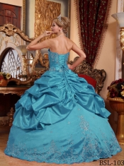 Quinceanera Dresses In Teal Ball Gown Sweetheart With Taffeta Embroidery And Beading In Classical Style