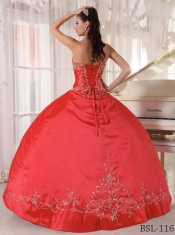 Red Ball Gown Halter With Taffeta Appliques Classical Quinceanera Dresses