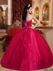 Red Ball Gown Sweetheart Pretty Quinceanera Dresses with  Tulle and Tafftea Beading