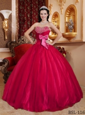 Red Ball Gown Sweetheart Pretty Quinceanera Dresses with Tulle and Tafftea Beading