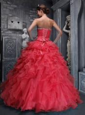 Red Dropped Beautiful Sweetheart Beading and Appliques Taffeta and Organza Quinceanera Dress