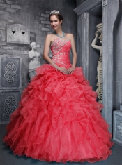 Red Dropped Beautiful Sweetheart Beading and Appliques Taffeta and Organza Quinceanera Dress