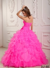 Romantic Ball Gown Sweetheart 15th Birthday Dresses  Organza Beading Hot Pink