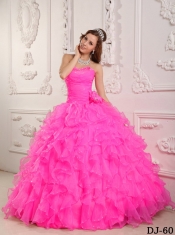 Romantic Ball Gown Sweetheart 15th Birthday Dresses  Organza Beading Hot Pink