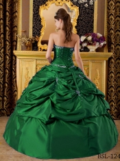 Romantic Green Ball Gown Strapless With Taffeta Appliques Discount Quinceanera Dress