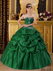 Romantic Green Ball Gown Strapless With Taffeta Appliques Discount Quinceanera Dress