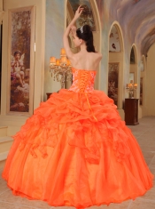 Romantic Sweetheart Orange Red Ball Gown Floor-length Taffeta and Organza Beautiful Quinceanera Dress For 2014