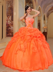Romantic Sweetheart Orange Red Ball Gown Floor-length Taffeta and Organza Beautiful Quinceanera Dress For 2014