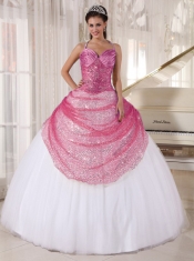 Rose Pink and White Spaghetti Straps Pretty Quinceanera Dresses with Appliques