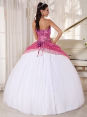Rose Pink and White Spaghetti Straps Pretty Quinceanera Dresses with  Appliques