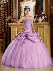 Rose Pink Ball Gown Strapless Quinceanera Dress with Tulle and Taffeta Beading