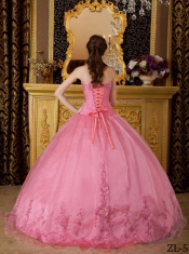 Rose Pink Ball Gown Sweetheart 15th Birthday Dresses with  Appliques Organza