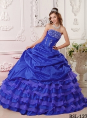Royal Blue Ball Gown Taffeta Beading Best Quinceanera
