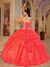 Rust Red Ball Gown Sweetheart  Taffeta and Organza Appliques 15th Birthday Dresses