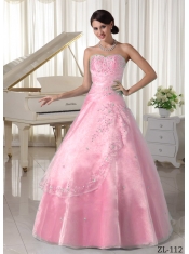 Simple Sweetheart Organza Appliques With Beading A-line Discount Quinceanera Dresses For Military Ball