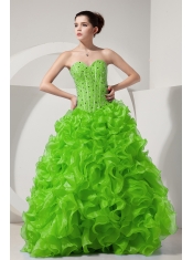 Spring Green A-line Sweetheart Floor-length Organza Beading Pretty Quinceanera Dresses
