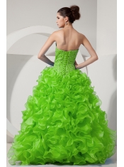 Spring Green A-line Sweetheart Floor-length Organza Beading Pretty Quinceanera Dresses