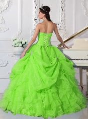 Spring Green Ball Gown Strapless 15th Birthday Dresses  Organza Beading