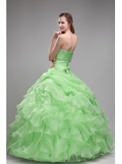 Spring Green Ball Gown Strapless  Pretty Quinceanera Dresses with  Orangza Beading and Ruffles
