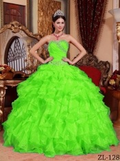 Spring Green Ball Gown Sweetheart Floor-length Organza Beading Beautiful Quinceanera Dress