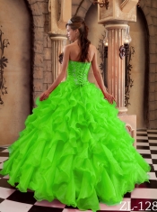 Spring Green Ball Gown Sweetheart Pretty Quinceanera Dresses with  Ruffles Organza