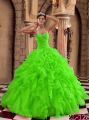 Spring Green Ball Gown Sweetheart Pretty Quinceanera Dresses with Ruffles Organza