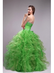 Spring Green Ball Gown Sweetheart Quinceanera Dress with  Orangza Appliques