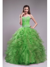 Spring Green Ball Gown Sweetheart Quinceanera Dress with  Orangza Appliques