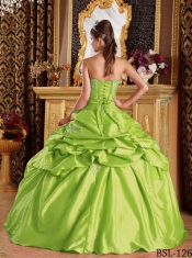 Spring Green Strapless Pick-ups Taffeta Appliques and Beading Ball Gown Dress