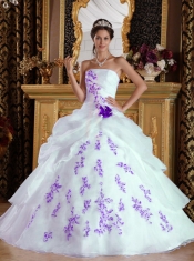 Strapless A-line/Princess White and Purple Organza Appliques Spring Quinceanera Dresses 2014