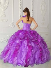 Strapless Baeding Impressive Purple Ball Gown Floor-length Satin and Organza Beautiful Quinceanera Dress For 2014