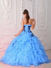 Strapless Ball Gown Appliques Lace-up Aqua Blue Strapless 2014 Spring Quinceanera Dresses