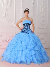 Strapless Ball Gown Appliques Lace-up Aqua Blue Strapless 2014 Spring Quinceanera Dresses