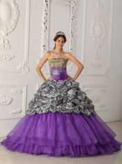 Strapless Ball Gown Appliques Organza Zebra Spring Quicneanera Dresses 2014 Purple