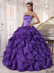 Strapless Ball Gown Beading Best Quinceanera Purple Sarin and Organza