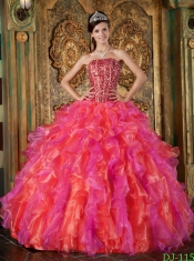 Strapless Ball Gown Beadings and Ruffles Muti-color Spring Quinceanera Dresses 2014