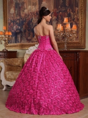 Strapless Ball Gown Fabric with Rolling Flowers Best Quinveanera Dresses Beadings